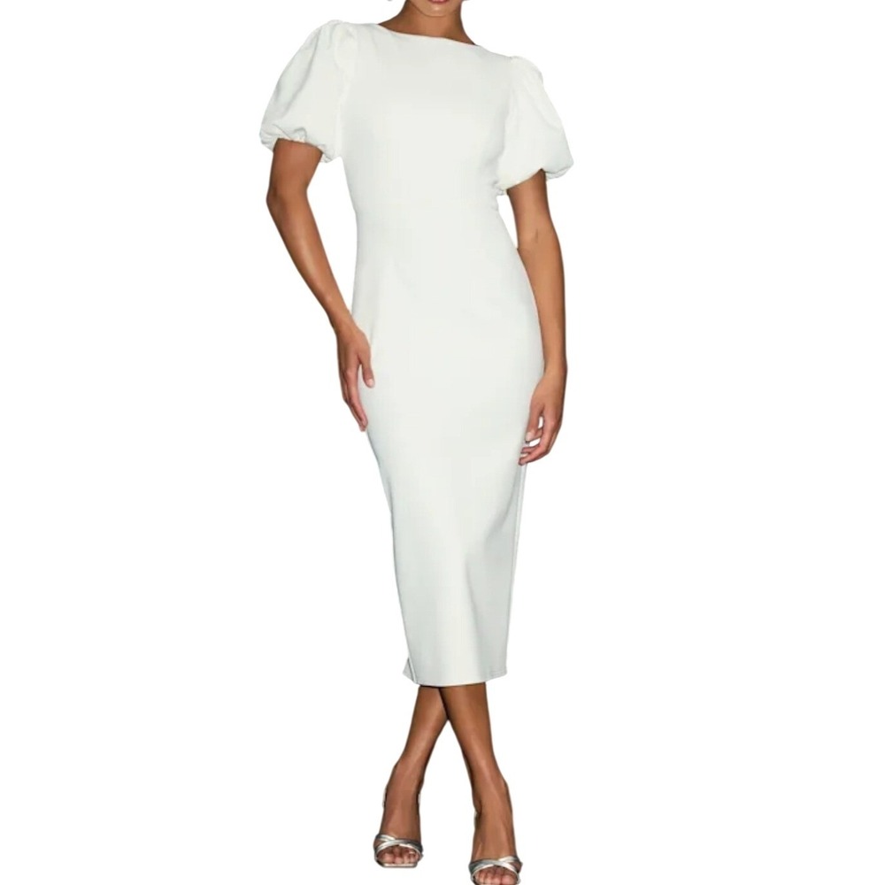 NWT Lulus Simply Beloved White Puff Sleeve Bodycon Midi Dress XXL Party Bride